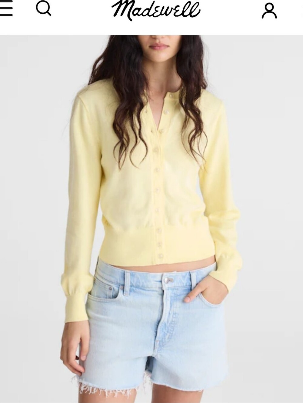 Madewell Pale Yellow Button-Front Cardigan